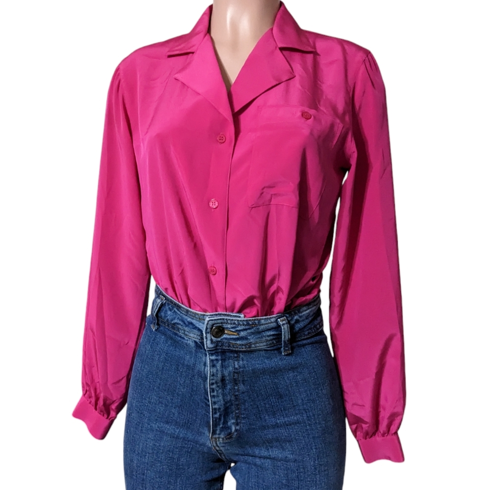 Vintage Magenta flowy button down Blouse